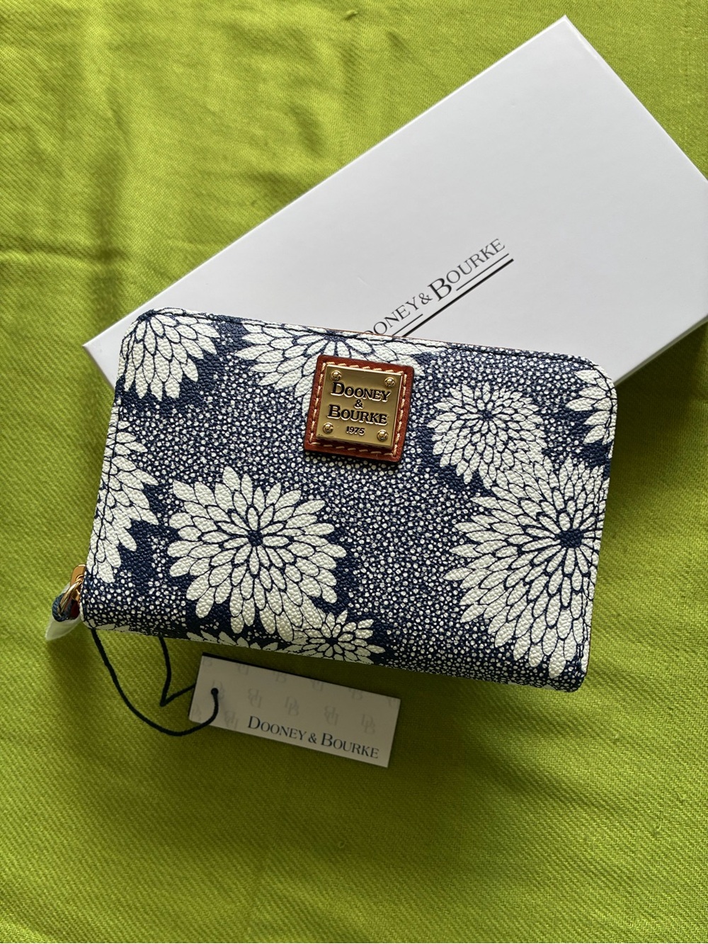 Dooney & Bourke Navy & White Floral Zip Around Wallet